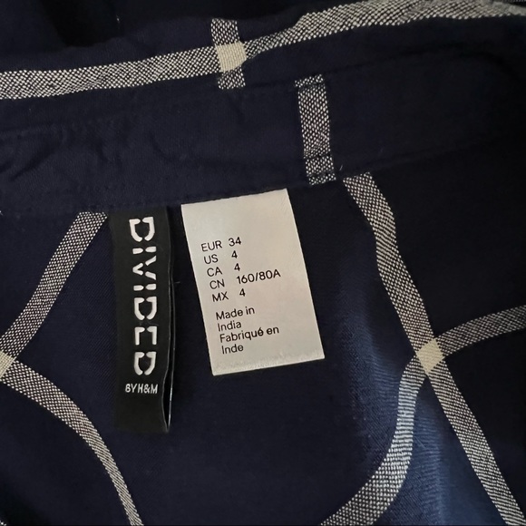 Navy Blue Windowpane Plaid Tunic Button Down ShirtDress - Picture 7 of 10